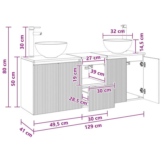 vidaXL Πάγκος χωρίς Νιπτήρα Μ49.5xΒ35xΥ63cm Λευκό