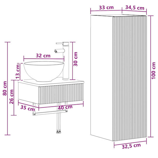 vidaXL Пaнгос без Мивка М33xД34.5xВ100cm Бял