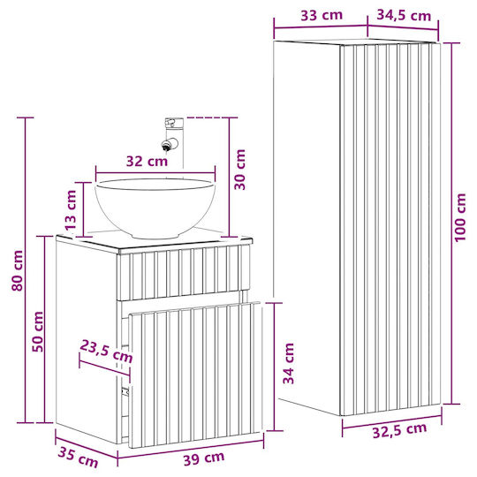 vidaXL Баня Маса без Мивка Ш33xД34.5xВ100cm Черна