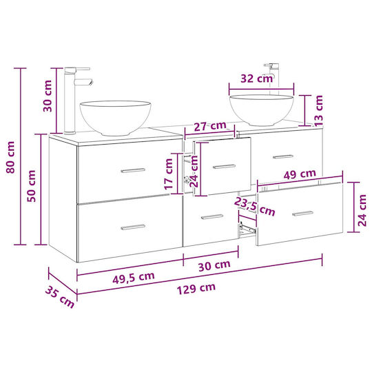 vidaXL Πάγκος χωρίς Νιπτήρα Μ49.5xΒ35xΥ63cm Μαύρη Δρυς