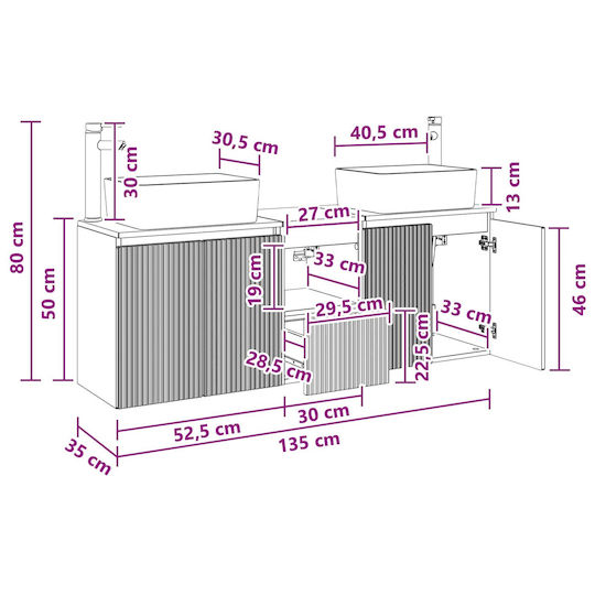 vidaXL Πάγκος χωρίς Νιπτήρα Μ53xΒ35xΥ63cm Λευκό
