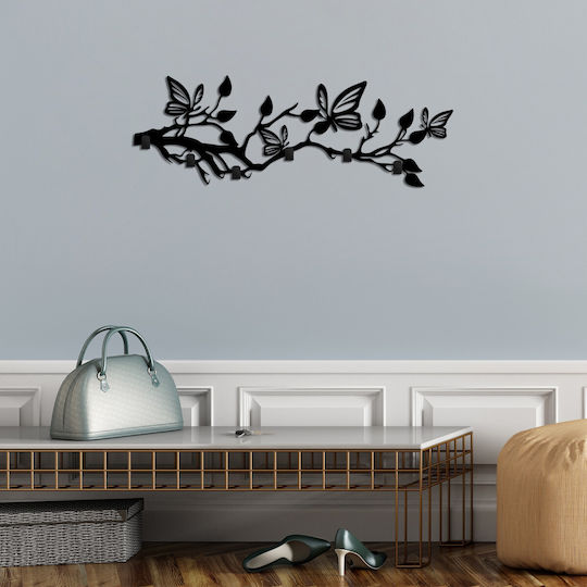 Wall Hanger 6 Positions Butterfly World 891tnl3694 60x2x24cm Black Wallity Metal