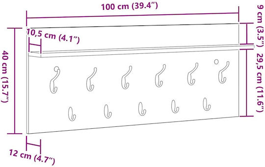 vidaXL Κρεμάστρα Τοίχου Ξύλινη Μπεζ 100x12x40cm