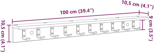 vidaXL Agățătoare De Perete Din Lemn Gri 100x10.5x10.5cm