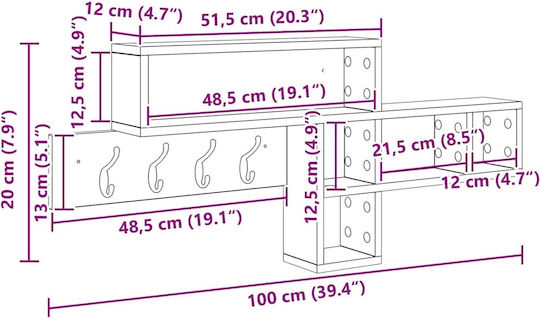 vidaXL Wooden Wall Hanger Gray 100x12cm 1pc