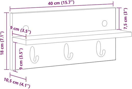 vidaXL Κρεμάστρα Τοίχου Ξύλινη Μπεζ 40x18x10.5cm