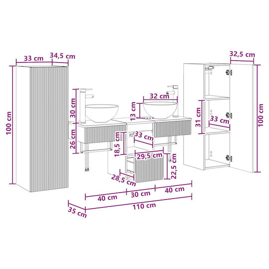 vidaXL Πάγκος χωρίς Νιπτήρα Μ33xΒ34.5xΥ100cm Λευκό