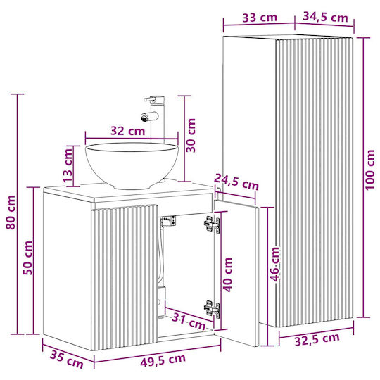 vidaXL Бял Плот без Мивка Ш33xД34.5xВ100cm