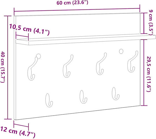 vidaXL Wooden Wall Hanger Beige 60x12x40cm 1pc