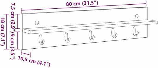 vidaXL Wooden Wall Hanger Brown 80x18x10.5cm 1pc
