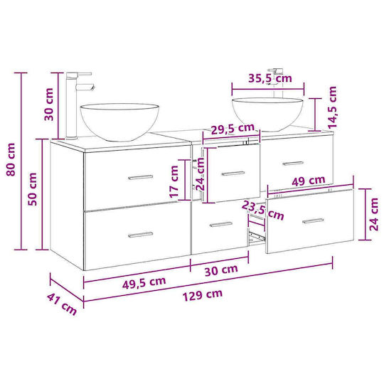 vidaXL Dulap de baie fără lavoar L49.5xA41xÎ64.5cm Stejar Negru