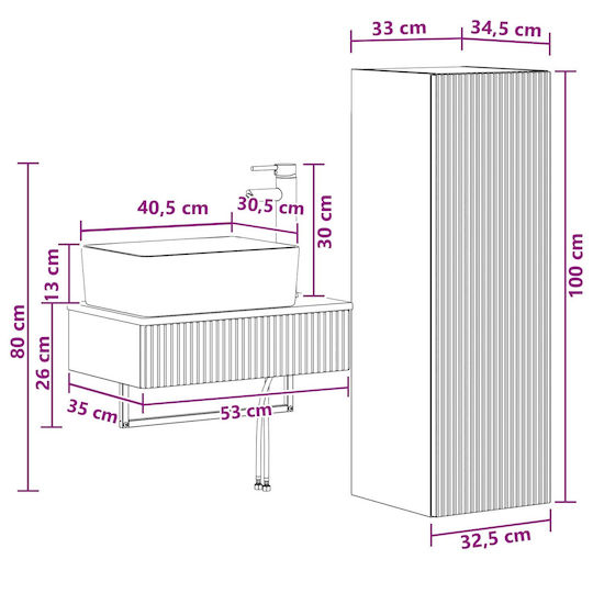 vidaXL Пейка без Мивка М33xД34.5xВ100cm Сив Бетон
