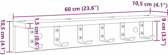 vidaXL Κρεμάστρα Τοίχου Ξύλινη Καφέ 60x10.5x10.5cm