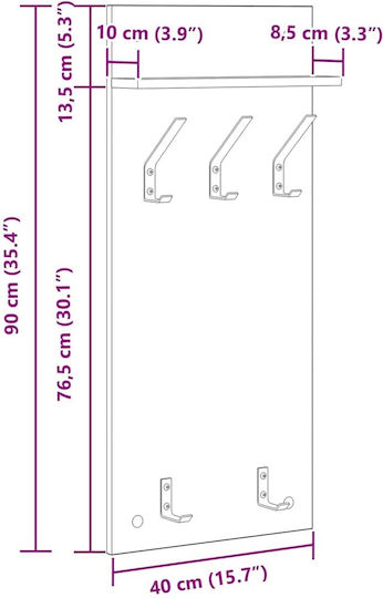 vidaXL Wandhaken 90x10x40cm 1Stück