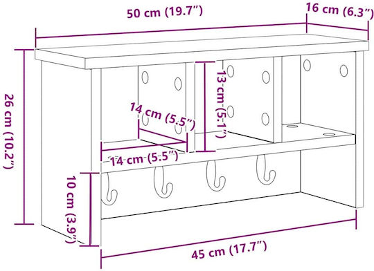 vidaXL Стенна Закачалка Дървена Бежова 50x26x16см