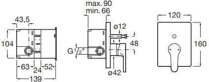 Roca Built-in Faucet Mixer for Shower 2 Exits Silver