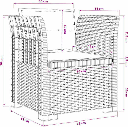 Outdoor Chair Rattan White with Cushion