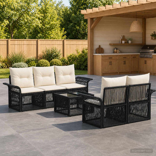 Living Room Set 6 Pieces Black with Pillows Living Room Set 6 Pieces Black with Pillows