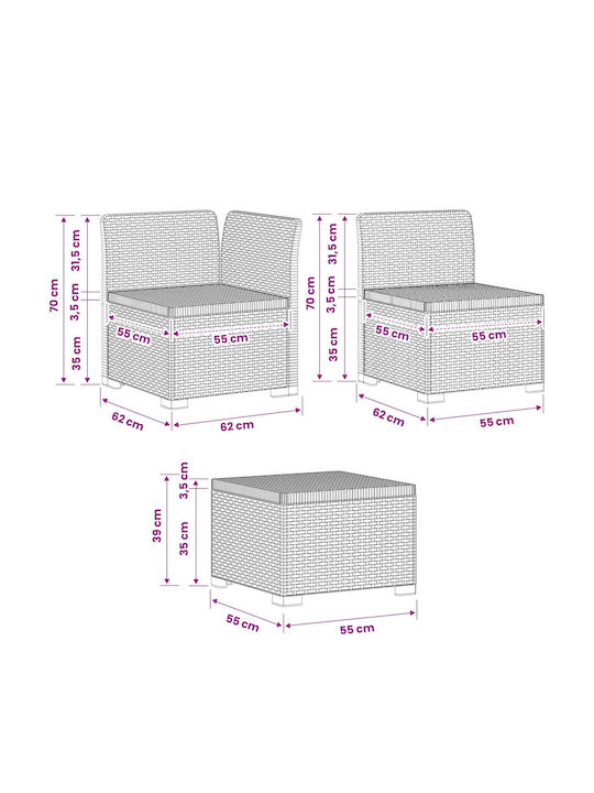 Canapea Triplu Exterior Din Rattan Cu Perne