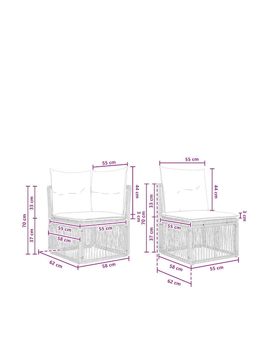 Corner Outdoor Sofa Rattan with Cushions 62x62x70cm
