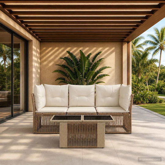Living Room Set 4 Pieces Beige with Pillows Living Room Set 4 Pieces Beige with Pillows