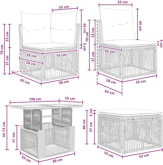 Set Cameră De Zi Exterior 7 Piese Gri Cu Perne