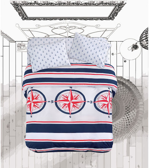 Makis Tselios Home Sheet Sets King Size with Elastic 180x205+40cm. Compass Blue 4pcs
