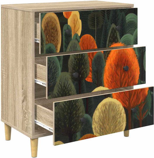 Comodă Dormitor Din Lemn Zaandam Cu 3 Sertare Model Pădure 66x36.5x75cm