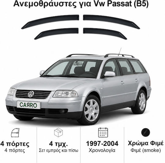 Heko Set of Windbreakers Front and Rear Car Dark Fime for Volkswagen Passat 4pcs