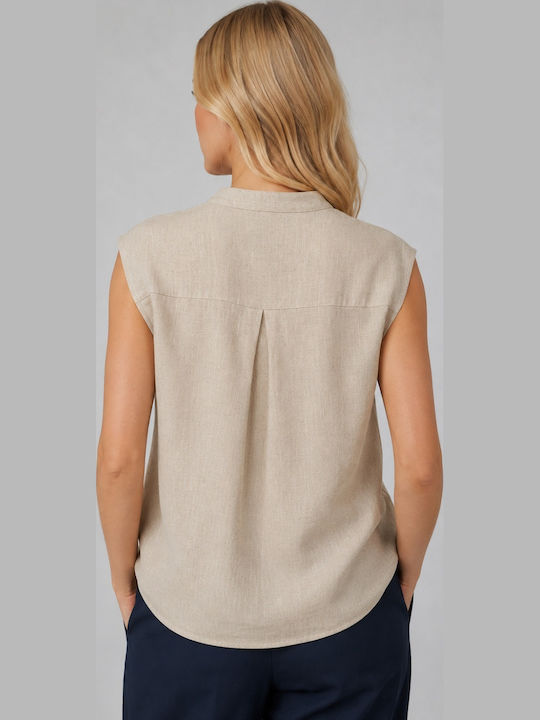 Bluza Damă De Vară Din In Fără Mâneci Bej