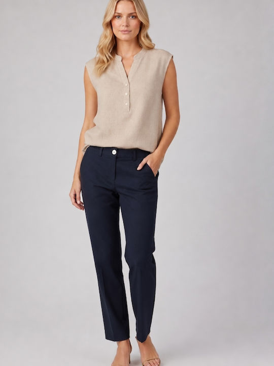 Bluza Damă De Vară Din In Fără Mâneci Bej