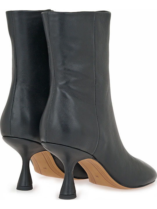 Leder Damen Stiefeletten mit Mittelhohem Absatz Schwarz