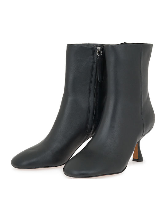 Leder Damen Stiefeletten mit Mittelhohem Absatz Schwarz