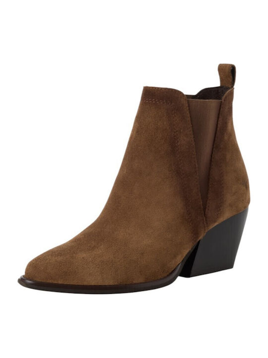 Leather Women's Chelsea Ankle Boots with Medium Heel Brown