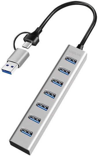 LogiLink USB Hub 7 Ports USB 3.0 with USB-A Connection Silver
