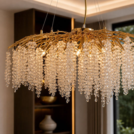 Artekko Hanging Ceiling Light Transparent with Crystals for G9 Socket 80x80cm