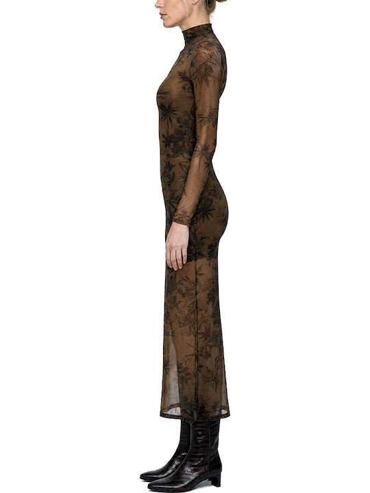 Sommer Maxi Abendkleid mit Masche Braun