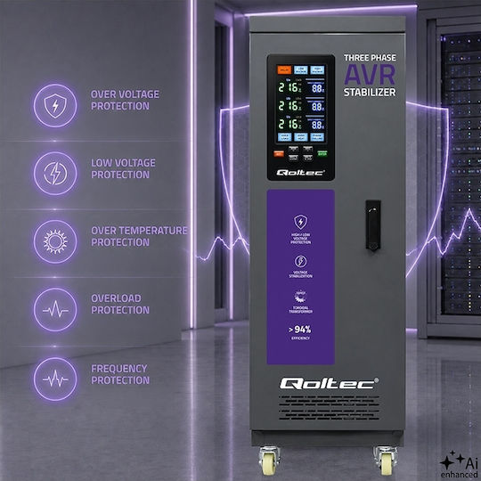 Three-phase Voltage Stabilizer Qoltec Avr Multiprotection 40 Kva Accuracy ± 3% Three-phase Servomotor Lcd Screen