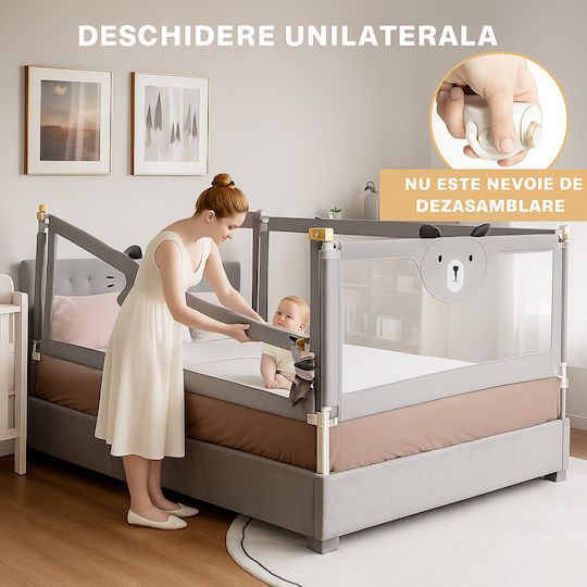 Happikid Xxl 180 Cm Bară de protecție pentru pat glisantă Ursuleț pentru bebeluși înălțime reglabilă 68-98 Cm