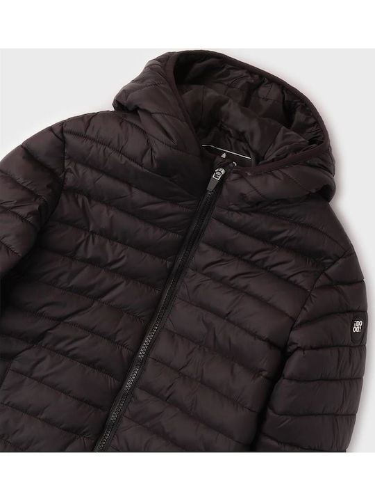 Kids Quilted Short Hooded Jacket Black