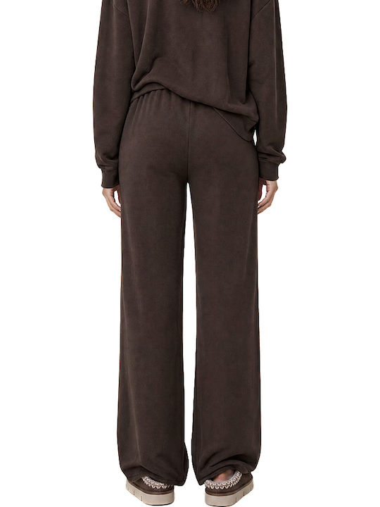 Pantaloni Dama Talie Inalta cu Elastic in Linie Wide Maro