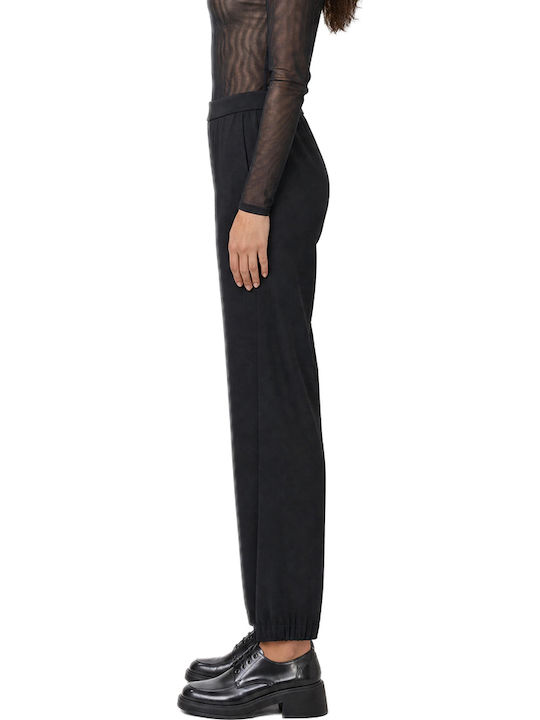 Damen Hochbund Stoffhose mit Gummiband Schwarz