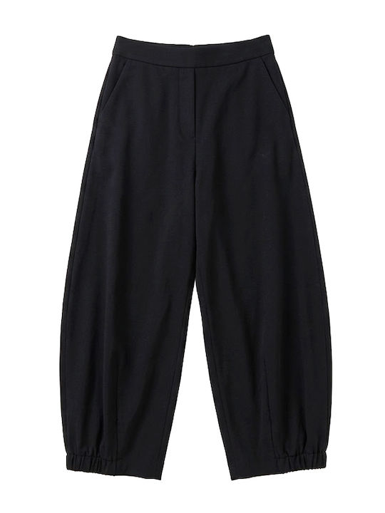 Damen Hochbund Stoffhose mit Gummiband Schwarz