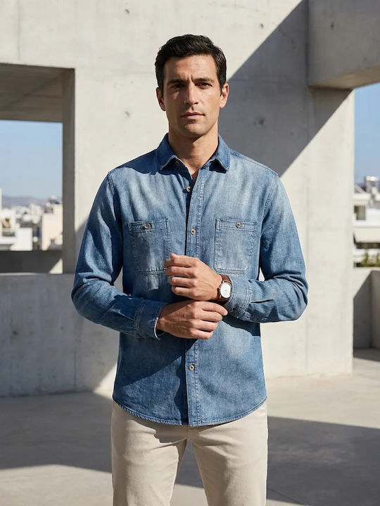 Long Sleeve Overshirt in Regular Fit Blue