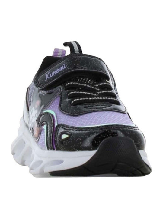 Kids Sneakers with Hoop & Loop Closure and Lights Black