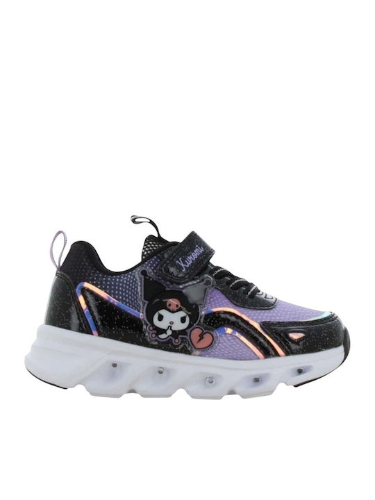 Kids Sneakers with Hoop & Loop Closure and Lights Black