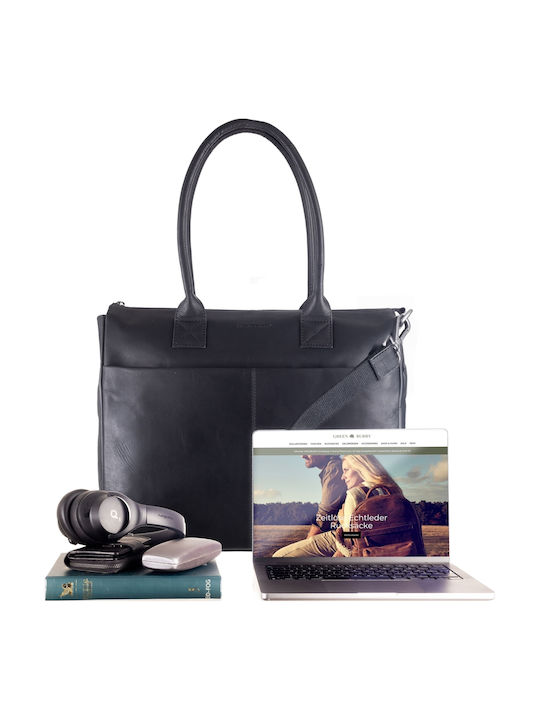 Leder Damen Schultertasche Schwarz