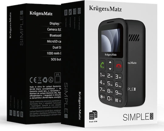 Kruger & Matz Simple 923 4G Dual SIM Κινητό με Μεγάλα Κουμπιά (Αγγλικό Μενού) Μαύρο