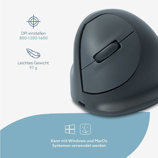 R-Go Tools HE Basic Ασύρματο Εργονομικό Bluetooth Vertical Ποντίκι για Αριστερόχειρες Μαύρο