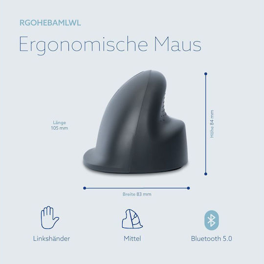 R-Go Tools HE Basic Ασύρματο Εργονομικό Bluetooth Vertical Ποντίκι για Αριστερόχειρες Μαύρο